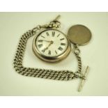 A William IV silver pair cased fusee fob watch by Hayward Ashford on silver guard chain with Liberty