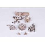 A small group of silver filigree and silver marcasite jewellery; to include brooches, earrings,