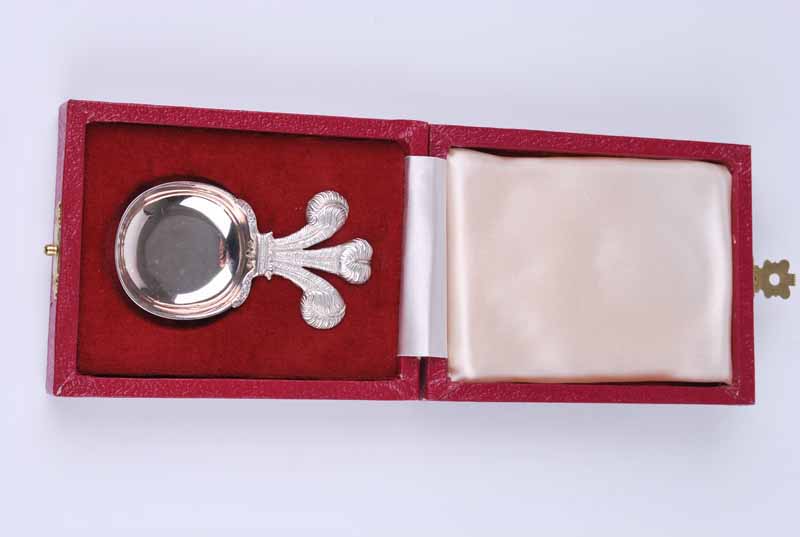 A Royal Wedding souvenir silver caddy spoon with Prince of Wales feathers to celebrate the wedding