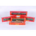 Hornby railways Double O Locomotive and four coaches. R132, SR 4-4-0 loco schoold class V