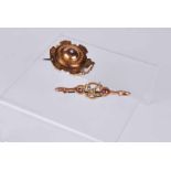 An Edwardian 15 ct gold and solitaire pearl boss brooch 4.2 g; together with a Victorian yellow
