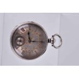 A Victorian open face fussee fob watch; the silver dial set with roman numerals, the case dated