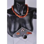 Bonded agate necklace & four brooches