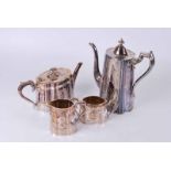 3 piece plated tea set & silver plated coffee pot