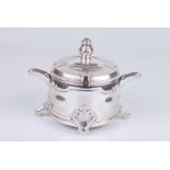 Art Nouveau or Jungenstil silver continental preserve pot with repouse anthemion pattern