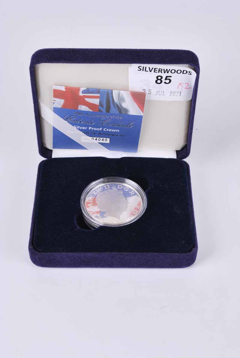 2 United Kingdom silver proof crowns in cases. 2006 Queens eighteenth birthday crown, 100th