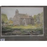 Oil on board Austrian Lake Scene and a watercolour church yard scene.