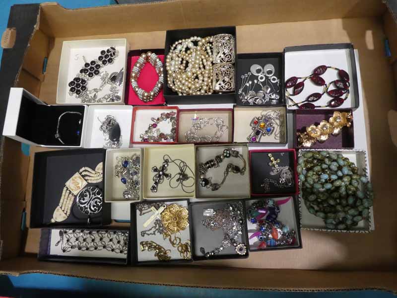 Large tray of costume jewellery including Pandora.