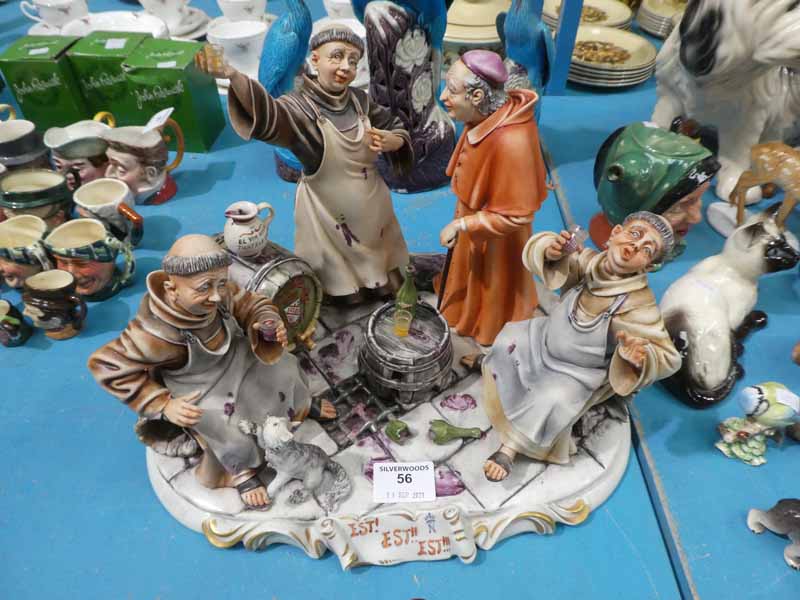 A Capodimonte figure group of Monks and a Cardinal tasting the Alter Wine, signed to the base 28cm