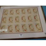 A framed uncut set of 18 silk embroidered sweetheart cards 'To My Cousin', 37 cm X 47 cm, framed &