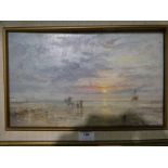 John Lewis Chapman (British b1943) oil on board 'Sunset Beach Scene' titled verso and featuring