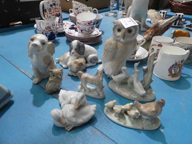 Six Nao model animals including owl, puppies, ducks, poultry & 2 others.