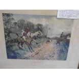 After Gilbert S Wright, a pair of coloured fox hunting prints entitled A Stiff and The Brush .
