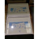 A pair of modern Charles Rennie Mackintosh architectural prints, each 29 cm x 39 cm, framed & glazed