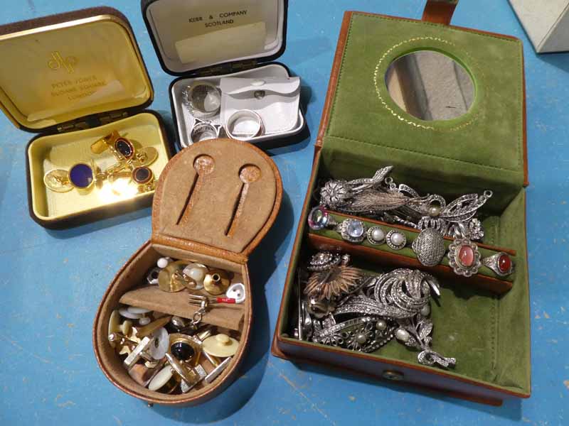 Costume jewellery including marcasite cuff links, rings etc.