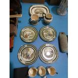 Adams Dickens Ware 4 Plates, 1 Meat Plate, 4 Jugs and 1 loving cup