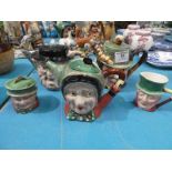 A Beswick Sairey Gamp tea pot with Tony Weller sugar bowl and Mr Macawber milk jug, plus a further