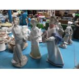 Nao figurine girl with hat and 2 other Spanish porceline figures.