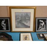 A Bob Richardson pencil signed print and a pair of art prints depicting nude sculptures.