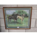 Pastel picture of two greyhounds, 2 prints including Clitheroe and 7 unframed watercolours by G.