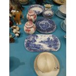 A quantity of mixed table ceramics including blue and white, masons, Adams etc.