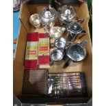 A 4 piece Sheffield plated tea set. 4 items of Swan branded tea ware, 4 boxes of cutlery.