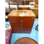 A late 19th/early 20th century mahogany dentist box with six drawers and fitted top.