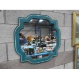 Shabby chic turquoise framed wall mirror.