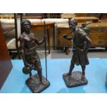 After Marcel Debut; a pair of late 19th century cold painted orientalist spelter figures of Moroccan