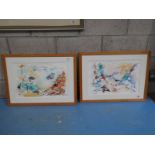 John Hassall (20th/21st century) watercolour pair of abstract compositions, signed lower left, 35.