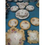 A Limoges 13 piece part table service in cornflower pattern, 3 Limoges plates and 2 blush ivory leaf