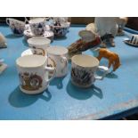 A Beswick cock pheasant and Palomino foal and 5 items of commemorative ware including Great War