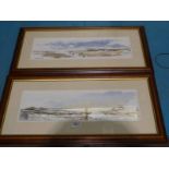 John Hassall (20th/21st century) watercolour pair of beech scenes, signed lower left, 15.5 cmx 84.