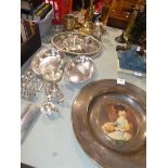 Twenty five items of silver plated tableware and brassware
