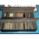 A good collection of mixed Victorian Magic Lantern slides, in two tin boxes, approx 150 slides