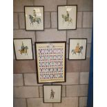 Framed Waterloo cigar cards and five Cavalry Office prints