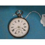 A silver cased pocket watch, white dial, seconds dial, crack to face