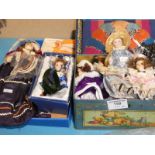 A good collection of souvenir dolls, various ages and materials, 30cm and smaller.