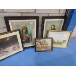 A pair of religious Devotional prints and three others