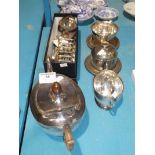 A mixed lot of silver plated wares and cutlery including tea service, Argentine dagger, toast rack