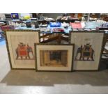 Three framed prints depicting Elephants and Leopard