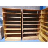 Six 7ft open pine bookcases