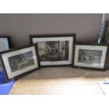 A pair of and a single oak framed monochrome prints