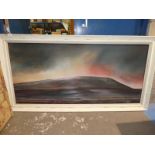 A large framed oil on canvas landscape evening on Pendle from Blackmoss