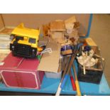Dolls house, jigsaws, pine wheeled toyss, two pictures, Matchbox Big Movers dump truck etc
