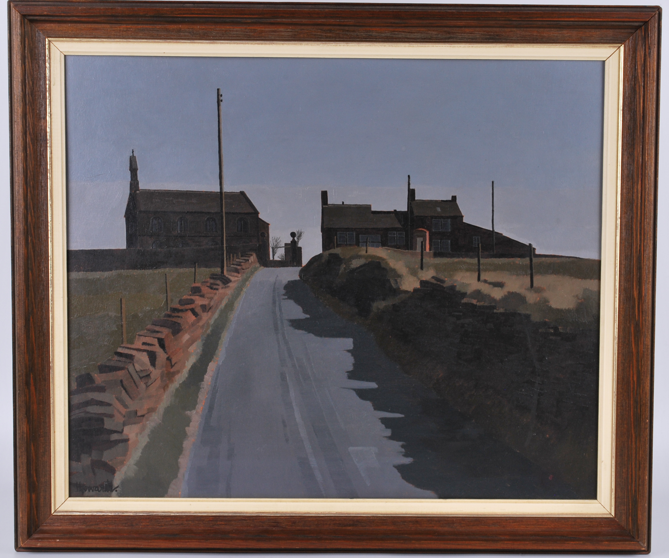 Russell Howarth (British, 1927-2020) oil on board 'Delph Heights' in Saddleworth, signed lower