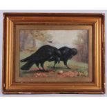 Thomas E. Marson (fl, 1899-1900) oil on canvas of two ravens on the ground with more in background