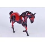 Beswick swish tailed horse in rare flambe glaze, one foot marked Original Sample