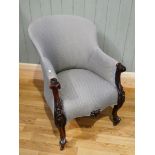 A Victorian carved walnut hoop back parlour chair 86 cm H