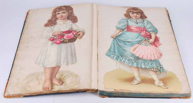 A Victorian scrapbook containing loose and fixed decoupage 30cm x 48cm - Image 2 of 4